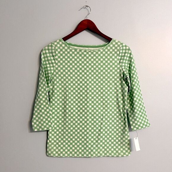 Talbots Tops - NWT Talbots Pima Cotton Bateau Neck Tee Green Gingham Sz Petite //Quarter Sleeve